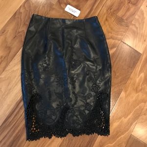 NWT Forever 21 Faux Leather Pencil Skirt Lace Trim